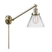 Innovations Lighting Large Cone Single Light 25" Tall Hardwired or Plug-In Wall Sconce / Pendant Antique Brass / Clear