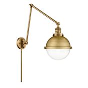 Innovations Lighting Hampden 13" Tall Hardwired or Plug-In Wall Sconce Brushed Brass / Clear