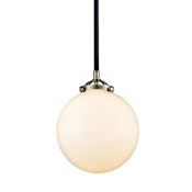 Innovations Lighting Beacon Single Light 8" Wide Mini Pendant with Gloss White Globe Black / Antique Brass / Gloss White
