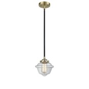 Innovations Lighting Small Oxford 8" Wide Mini Pendant Black Antique Brass / Clear