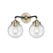 Innovations Lighting Beacon 2 Light 14" Wide Vanity Light Black Antique Brass / Clear
