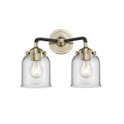 Innovations Lighting Small Bell 2 Light 13" Wide Bathroom Vanity Light Black Antique Brass / Clear