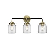 Innovations Lighting Small Bell 3 Light 23" Wide Bathroom Vanity Light Black Antique Brass / Clear