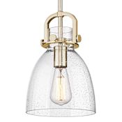Innovations Lighting Newton Bell 8" Wide Mini Pendant with Clear, Seedy Glass Shade Champagne Bronze