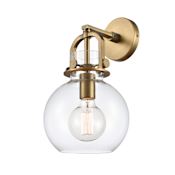 Innovations Lighting Newton Sphere 1 Light 14" Tall Wall Sconce Brushed Brass / Clear