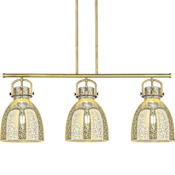 Innovations Lighting Newton Bell 3 Light 42" Wide Linear Pendant Brushed Brass / Mercury