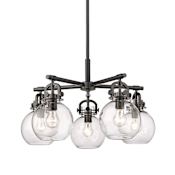 Innovations Lighting Newton Sphere 5 Light 26" Wide Chandelier Matte Black / Clear