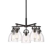 Innovations Lighting Newton Bell 5 Light 26" Wide Chandelier Matte Black / Clear