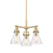Innovations Lighting Newton Cone 3 Light 21" Wide Multi Light Pendant Brushed Brass / Clear