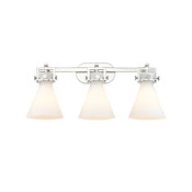 Innovations Lighting Newton Cone 3 Light 27" Wide Vanity Light Polished Nickel / Matte White
