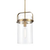 Innovations Lighting Pilaster 9" Wide Mini Pendant Brushed Brass / Clear