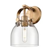 Innovations Lighting Pilaster II Bell 1 Light 10" Tall Wall Sconce Brushed Brass / Clear