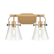 Innovations Lighting Pilaster II Cone 2 Light 17" Wide Vanity Light Brushed Brass / Clear