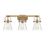 Innovations Lighting Pilaster II Cone 3 Light 27" Wide Vanity Light Brushed Brass / Clear