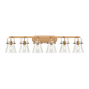 Innovations Lighting Pilaster II Cone 6 Light 46" Wide Vanity Light Brushed Brass / Clear