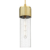 Innovations Lighting Bolivar 12" Tall Mini Pendant with Clear, Seedy Glass Shade Brushed Brass