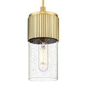Innovations Lighting Bolivar 7" Tall Mini Pendant with Clear, Seedy Glass Shade Brushed Brass