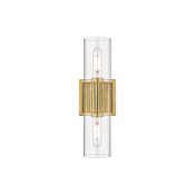 Innovations Lighting Bolivar 2 Light 4" Wide Vanity Light Brushed Brass / Clear