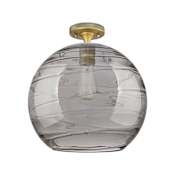 Innovations Lighting Crown Point 12" Wide Semi-Flush Globe Ceiling Fixture Brushed Brass / Light Smoke Deco Swirl