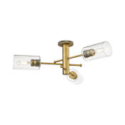 Innovations Lighting Crown Point 3 Light 29" Wide Semi-Flush Ceiling Fixture Brushed Brass / Clear