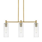 Innovations Lighting Crown Point 3 Light 31" Wide Linear Pendant Brushed Brass / Clear