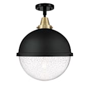 Innovations Lighting Hampden 13" Wide Semi-Flush Globe Ceiling Fixture with Glass Shade Black Antique Brass / Seedy