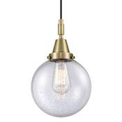 Innovations Lighting Beacon 8" Wide Mini Pendant with Clear, Seedy Glass Shade Antique Brass