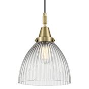Innovations Lighting Seneca Falls 10" Wide Mini Pendant with Clear, Ribbed Halophane Glass Shade Antique Brass