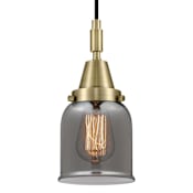 Innovations Lighting Bell 5" Wide Mini Pendant with Light Smoke Glass Shade Antique Brass