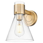 Innovations Lighting Lawton Cone 9" Tall Bathroom Sconce with Clear Glass Shade Brushed Brass