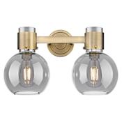 Innovations Lighting Lawton Sphere 2 Light 16" Wide Vanity Light with Light Smoke Glass Shades Brushed Brass
