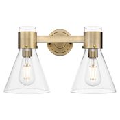 Innovations Lighting Lawton Cone 2 Light 16" Wide Vanity Light with Clear Glass Shades Brushed Brass