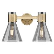 Innovations Lighting Lawton Cone 2 Light 16" Wide Vanity Light with Light Smoke Glass Shades Brushed Brass
