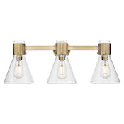 Innovations Lighting Lawton Cone 3 Light 24" Wide Vanity Light with Clear Glass Shades Brushed Brass