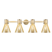 Innovations Lighting Lawton Cone 4 Light 34" Wide Vanity Light with Mercury Glass Shades Brushed Brass