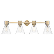 Innovations Lighting Lawton Cone 4 Light 34" Wide Vanity Light with Clear, Seedy Glass Shades Brushed Brass