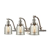Innovations Lighting Small Bell 3 Light 28" Wide Bathroom Vanity Light Brushed Satin Nickel / Silver Plated Mercury