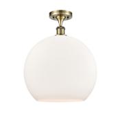 Innovations Lighting Athens 14" Wide Semi-Flush Globe Ceiling Fixture Antique Brass / Matte White
