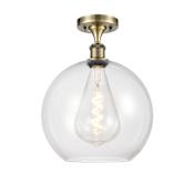 Innovations Lighting Athens 12" Wide Semi-Flush Globe Ceiling Fixture Antique Brass / Clear