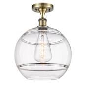 Innovations Lighting Rochester 12" Wide Semi-Flush Ceiling Fixture Antique Brass / Clear