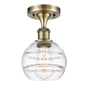 Innovations Lighting Rochester 6" Wide Semi-Flush Ceiling Fixture Antique Brass / Clear