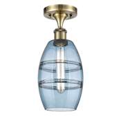 Innovations Lighting Vaz 6" Wide Semi-Flush Ceiling Fixture Antique Brass / Blue