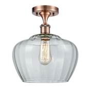 Innovations Lighting Large Fenton 11" Wide Semi-Flush Ceiling Fixture Antique Copper / Clear