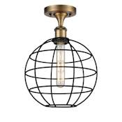 Innovations Lighting Lake Placid 10" Wide Semi-Flush Globe Ceiling Fixture Brushed Brass / Matte Black