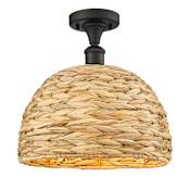Innovations Lighting Woven Ratan 12" Wide Semi-flush Ceiling Fixture Oiled Brass
