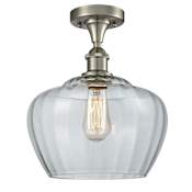 Innovations Lighting Large Fenton Single Light 11" Wide Semi-Flush Ceiling Fixture Brushed Satin Nickel / Clear
