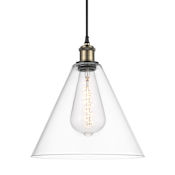 Innovations Lighting Berkshire 12" Wide Pendant Black Antique Brass / Clear
