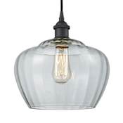 Innovations Lighting Large Fenton Single Light 11" Wide Pendant Matte Black / Large Clear