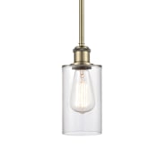 Innovations Lighting Clymer 4" Wide Mini Pendant Clear / Antique Brass