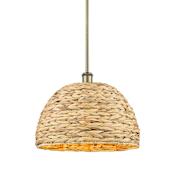 Innovations Lighting Woven Rattan 16" Wide Pendant Antique Brass / Natural